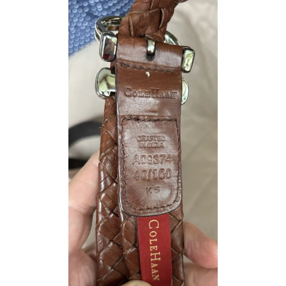 Cole Haan Belt Braided Leather Brown L 40”/100 Silver Buckle  A09374
